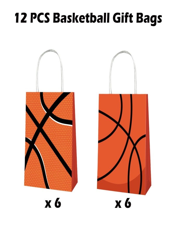 Qpout 12 Pack Basketball Gift Bags Bulk, Basketball Goodie Treats Bag for Team Snacks, Girls Boys Basketball Team Bag, Basketball Party Favors Bags for Birthday, Paper Candy Bags - Image 2